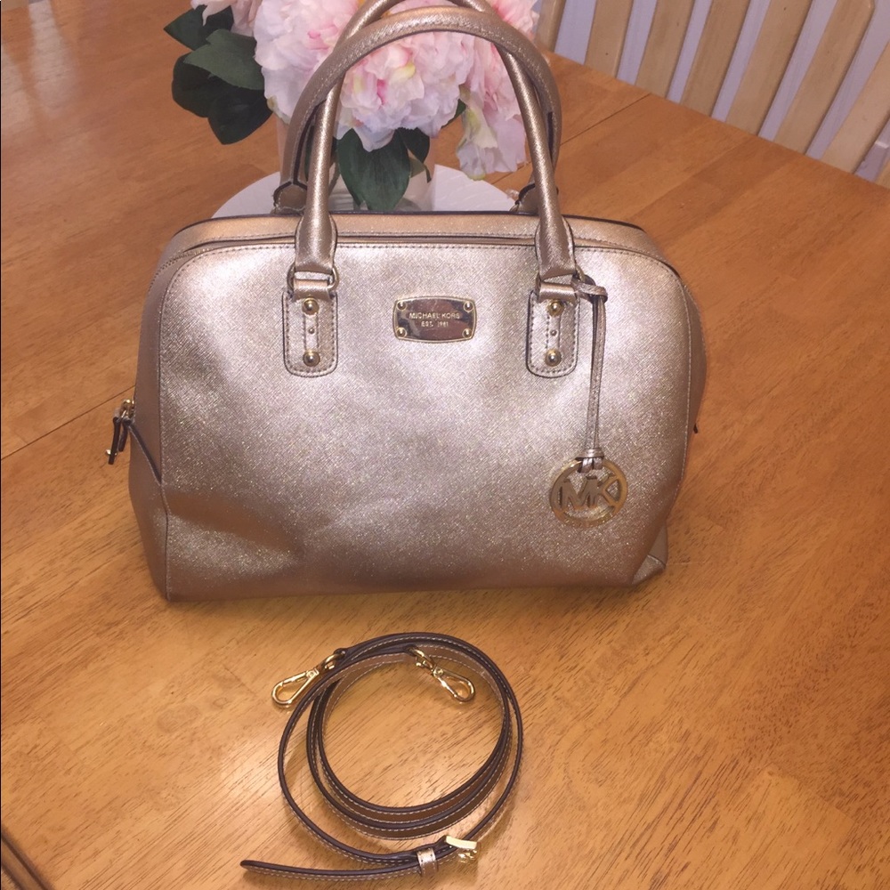 Michael Kors Gold Saffiano Leather Large Handbag